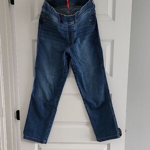 SPANX Women's Straight Jeans in Dark Blue Wash - Large For Petite